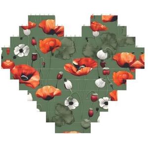 Poppy Flower Pattern Jigsaw Puzzle-Hartvormige Bouwstenen Puzzel-Leuk En Stressverlichtend Puzzel Spel