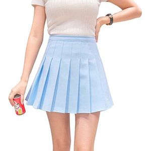 Hoerev Vrouwen Meisjes Korte Hoge Taille Geplooide Skater Tennis School Rok,Blauw,EU 38