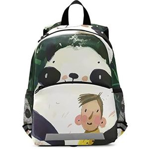 Groene Cartoon Vet Panda Peuter Peuter Peuter Rugzak Boekentas Mini Schoudertas Schooltas voor Pre-K 3-7 Jaar Reizen Jongens Meisjes, Patroon, 10×4×12in