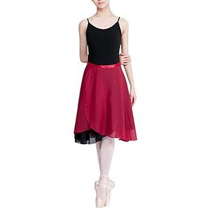 DianshaoA Balletwikkelrok voor dames, van chiffon, losse luchtige balletrok, om te binden, voor en achter kan worden gedragen, rood/zwart, Eén Maat