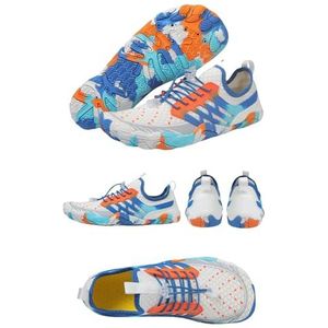 Wandelen Blotevoetenschoenen Vrouwen Mannen, Blotevoetenwaterschoenen voor Vrouwen Mannen, Brede Teen Box, Slip On, voor Wandelen Gym Workout Trail Running, Wit en blauw, 42 EU