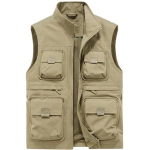 Pegsmio Outdoor Vest Voor Mannen Multi-Pocket Slim Vest Street Wear Vest, Kaki, 3XL