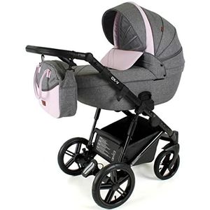SaintBaby Kinderwagen Buggy Set Babyzitje Isofix Optioneel 12 kleuren OXV Grey Pink OX-06 3in1 met babyzitje