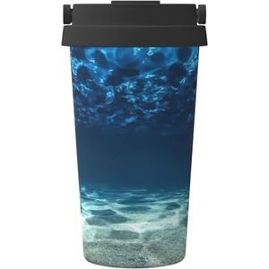 Blauwe Oceaan Zee Print Geïsoleerde Koffiemok Tumbler, 500ml Reizen Koffie Mok, voor Reizen Kantoor Auto Party Camping