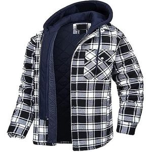 Heren Flanellen Gewatteerd Overhemd Winterjassen Fleece Hoodie Knoop Sherp Shirts Met Capuchon Casual Lange Mouwen Geruite Bontvoering Warme Pluizige Jas(E,5XL)