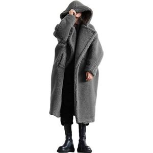 Sawmew Pluche Jas Dames Lange Teddy Jas Met Capuchon, Winterwarme Capuchon, Uitloper Winterjas Met Lange Mouwen, Pluche Jas Met Zakken, Oversized (Color : Gray, Size : XXL)