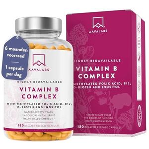 Vitamine B Complex Hoge Sterkte Capsules - Inclusief Essentiële Multi B-Vitaminen B12, B6, B3, B5, Biotine, Foliumzuur en Niacine - 1 Capsule Per Dag (180 Capsule Voorraad) - 100% Veganistisch