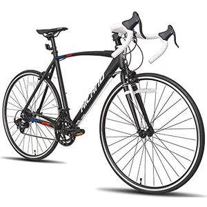 Hiland 28“ racefiets 700c Racing Bike City pendelfiets met 14 versnellingen, framegroot 55 cm, zwart, aluminium gravelbike voor heren en dames