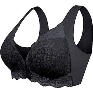 Plus Size Kanten Beha Met Voorsluiting Voor Senioren Naadloze Gladde Rug Slaap Bralette Sexy Comfort Vest Lingerie Cadeau (Color : Black, Size : 3XL)