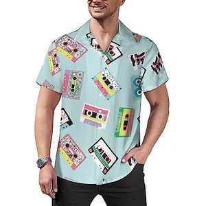 Muziektapes in retro jaren 80-stijl heren casual button-down shirts korte mouw Cubaanse kraag T-shirts tops Hawaiiaans T-shirt XL
