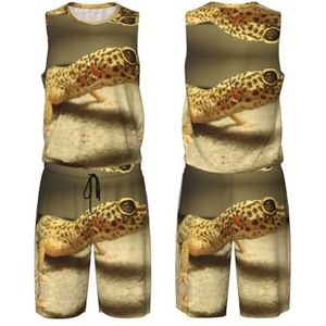 StOlmx Zand Leopard Gecko Custom Mannen Jeugd Basketbal Jersey Uniform Met Zakken Sportkleding Uniform Gedrukt, Zwart, XXL