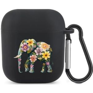 Olifant Lente Bloemen Leuke Case Voor AirPods 2&1 Schokbestendige Beschermende Hoofdtelefoon Gevallen Cover Met Sleutelhanger Voor Mannen Vrouwen