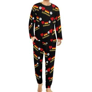 Duitsland Lover Voetbal Comfortabele Heren Pyjama Set Ronde Hals Lange Mouw Loungewear met Zakken 2XL
