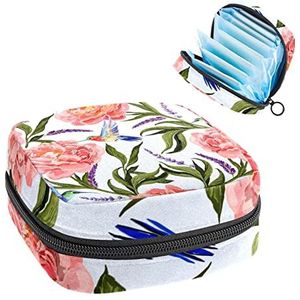 Bloem Hummingbird Periode Pouch Draagbaar,Tampon Opbergtas voor Maandverband, Meerkleurig, 4.7x6.6x6.6 in/12x17x17 cm