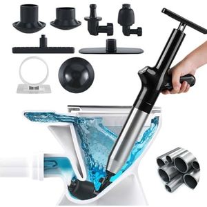 Wenbones Perslucht wc-pomp, drukbelastingspomp, zuigerreiniger voor hogedruk-persluchtslangen met barometer, 5 adapters voor toilet, wastafel, badkuip
