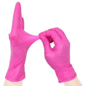 20/50/100 stuks roze nitril handschoenen for eenmalig gebruik, for tatoeages, schoonheidssalon, haarverf, schoonheidsspecialiste, keuken, huishoudelijk, latexvrij(Rose Red 100PCS L)