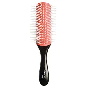 Diane 9-rij professionele stylingborstel, nylon pinnen voor dik of krullend haar, gebruik met nat haar en distribuerende conditioner, föhnen, zwart en rood, 1 telling (pak van 1)