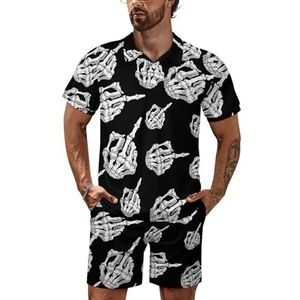 Skull Middenvinger heren poloshirt set korte mouwen trainingspak set casual strand shirts shorts outfit 2XL