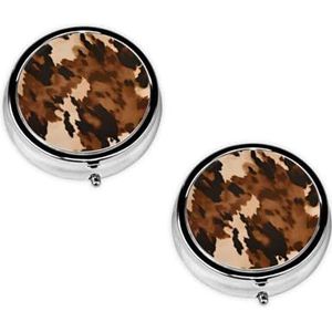 Bruine Koeienhuid Kunst Leuke Kleine Ronde Pillendoos - 3 Compartimenten Reizen Pil Case, Gepersonaliseerde Draagbare Geneeskunde Organizer voor Portemonnee & Pocket