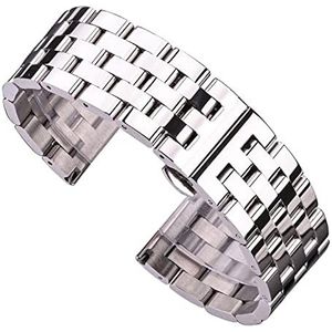 MENGKE Roestvrij Stalen Horloge Armband Band Mannen Vrouwen Zilver Zwart Rose Goud Gepolijst Metalen Horlogeband 20mm 22mm 24mm Band Accessoires(Silver,20mm)