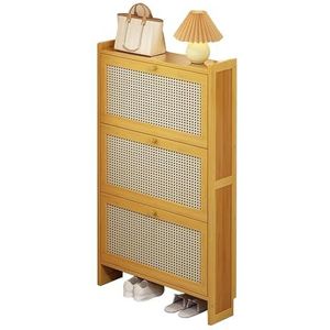 Rotan kast schoenenkast voor entree slanke opslag schoenenrek organizer, smalle schoenopbergkast, vrijstaande houten schoenenrek opbergkast met metalen poten voor entree, hal, slaapkamer (Col (