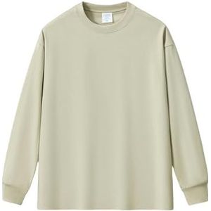 MYLLJBD Men'S Hoodies Men's T-shirt Sweatshirt | 305g Men's Bottoming Shirt Round Neck Long Sleeve Cotton T-shirt Men's Shirt, Simple-beige-xl