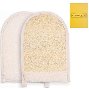 EUROPEAN M6 Loofah Spons, dubbelzijdig, groot formaat, 25 x 15 cm, exfoliërende handschoen, natuurlijke en organische loofah-handschoen, loofah-zijkant en badstofzijde voor diepe lichaamsreiniging (1