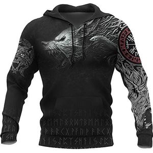 YCYR Viking Thors Hammer Sweatshirt, Noorse mythologie wolf streetwear casual hoodie hoodie, 3D allover bedrukt unisex lange mouwen pullover sweatshirt, wolf, XXL