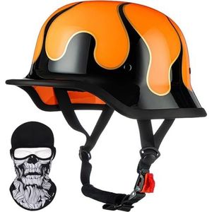 Vintage motorhelm, Duitse retro stijl halve helm ECE/DOT goedgekeurde Duitse stijl halve helm motorfiets cruiser scooter coole helm voor mannen en vrouwen B,XXL=63-64CM