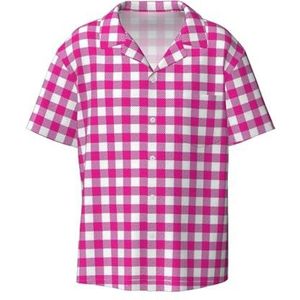 OdDdot Roze Geruite Print Heren Button Down Shirt Korte Mouw Casual Shirt Voor Mannen Zomer Business Casual Jurk Shirt, Zwart, L