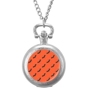 Vleermuis Halloween vintage zakhorloge met ketting kwarts Arabische cijfers digitale schaal gepersonaliseerde kerst verjaardagscadeaus zilver-stijl