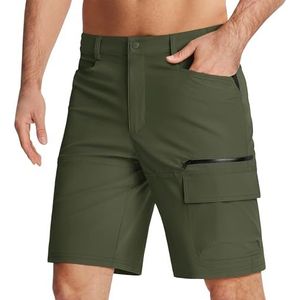 KEFITEVD Mannen Outdoor Sneldrogende Cargo Shorts Ademend Klimmen Safari Shorts Multi-Pockets Broek, legergroen, 44