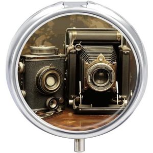 Oude Camera Pillendoos Waterdichte Draagbare Geneeskunde Pil Case Vochtbestendige Metalen Reizen Pillendoos Met 3 Compartiment Geneeskunde Case
