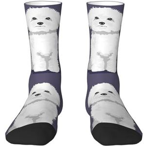 Witte Bichon Frise hond, compressiesokken, crew-sokken, casual sokken voor volwassenen, sportsokken
