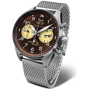 Vostok Europe Space Race herenhorloge chronograaf met Milanese band 20 ATM datum, zilverkleurig/bruin, armband