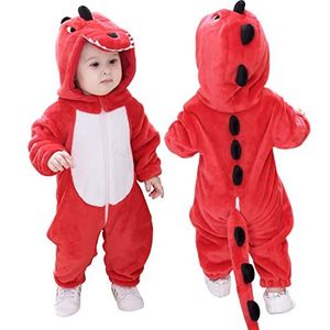 Doladola Unisex Kids & Peuters Kostuum Outfit Baby Jongens Meisjes Flanel Animal Hooded Rompertjes Jumpsuit(Rode dinosaurus, 24-30 maanden)
