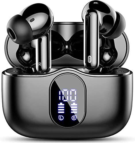 Draadloze hoofdtelefoon, Bluetooth 5.3 met HD-microfoon, hifi-stereo, led-display, ruisonderdrukking, 13 mm dynamische driver, IP7, waterdicht, 36H, zwarte hoofdtelefoon