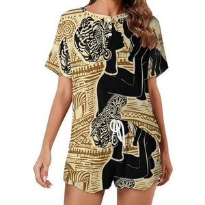 Afrikaanse Zwarte Vrouw Wildlife Zachte Womens Pyjama Korte Mouw Pyjama Loungewear met Zakken Gift voor Thuis Strand 4XL