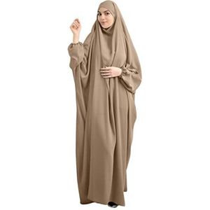 RUIG Abaya, islamitische damesjurk, islamitische maxi-jurk, Afrikaanse kaftan, Dubai, Turkije, lange jurk compleet met hijab, Khaki (stad), Eén maat