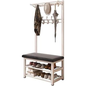 3-in-1 entree kapstok schoenenbank, accentmeubilair met metalen frame, hal boom met opbergbank en kapstokken entree opslag plank organizer met 10 haken (kleur: grijs, maat: 100 x 33 x 172 cm