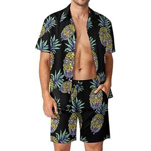 Bass Face Ananas Hawaiiaanse Sets voor Mannen Button Down Korte Mouw Trainingspak Strand Outfits 2XL
