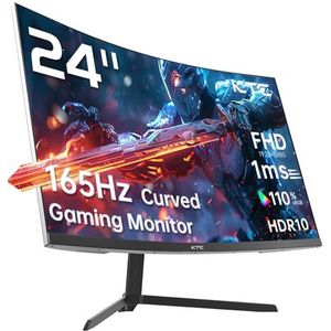 KTC 24 Inch Gaming Monitor Curved 1500R, FHD 1080P 1ms 180Hz 144Hz 120Hz Gaming Scherm, FreeSync/G-Sync, VA Paneel, HDR, HDMI 2.0/DP 1.4, VESA 100 x 100 mm voor PC, Laptop, PS5 en meer