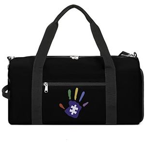 Kleurrijke Autisme Hand Reizen Plunjezak Sport Gym Handtas Waterdichte Carryon Gymbag Met Schoenen Compartiment