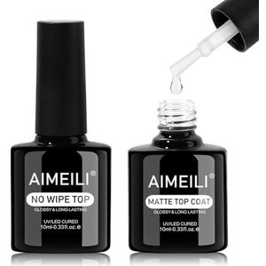 AIMEILI No Wipe Top Coat Gel Nail Polish, 2 x 10ml Glossy and Matte for Nail Design Nail Art Manicure Vegan Cruelty-Free UV LED Soak Off