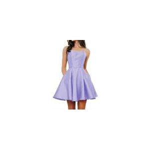 Korte thuiskomst jurken voor tieners met zakken vrouwen spaghettiband satijnen baljurk, Lavendel, 50