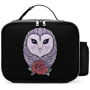 Uil Rose Afneembare Maaltijd Pack Herbruikbare Lederen Lunch Box Container Draagbare Lunch Bag