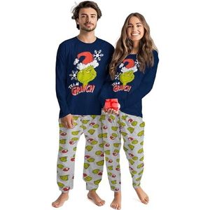 United Labels Grinch pyjama voor dames en heren, blauw/grijs, pyjamaset lang, pyjama winter Kerstmis, blauw/grijs, M