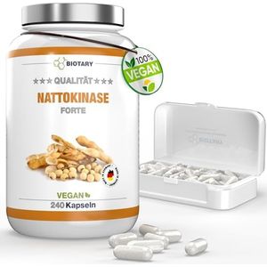 Nattokinase 240 capsules van elk 100 mg (20.000 FU/g) - 8 maanden voorraad - inclusief pillendoos - hoge dosering - laboratoriumgetest en veganistisch - van GMO-vrije soja - zonder ongewenste