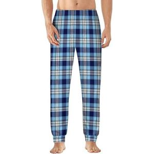 Blauwe Buffalo geruite pyjamabroek voor heren, zachte loungebodems, lichtgewicht slaapbroek