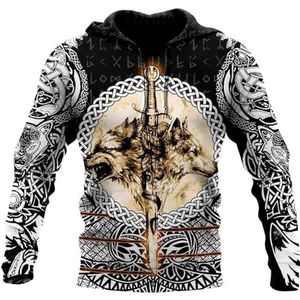 Noorse Mythologie Fenrir Wolf Sweatshirt - Heren 3D Full Body Totemprint Hiphop Rock Street Hoodie - Lente en Herfst Jas met Trekkoord en Lange Mouwen(Color:Pullover Hoodie,Size:XXL)